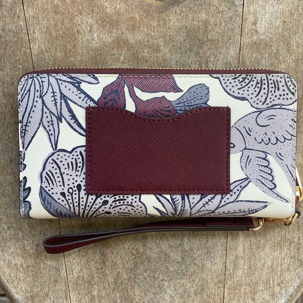 Tory Burch Purple Wonderland Vine Saffiano Leather Zip Around Wristlet Wallet - Picture 6 of 8